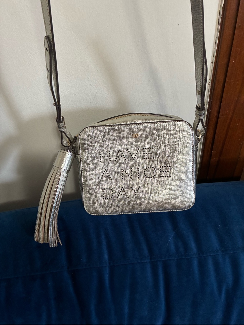 Anya Hindmarch Metallic Silver 'Have A Nice Day' Crossbody